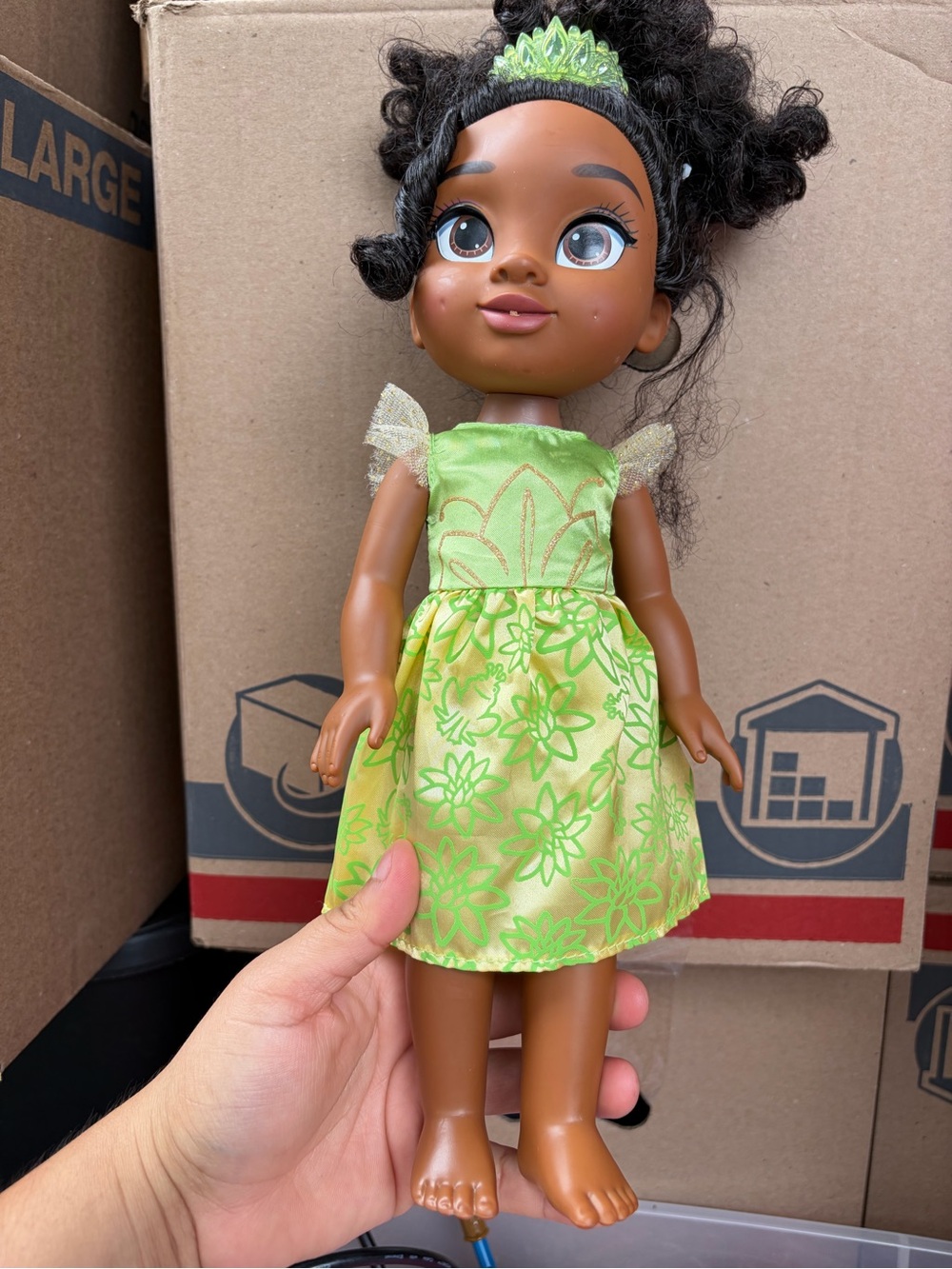 Green Floral Princess Doll with Tiara - Kids Dress-Up Play